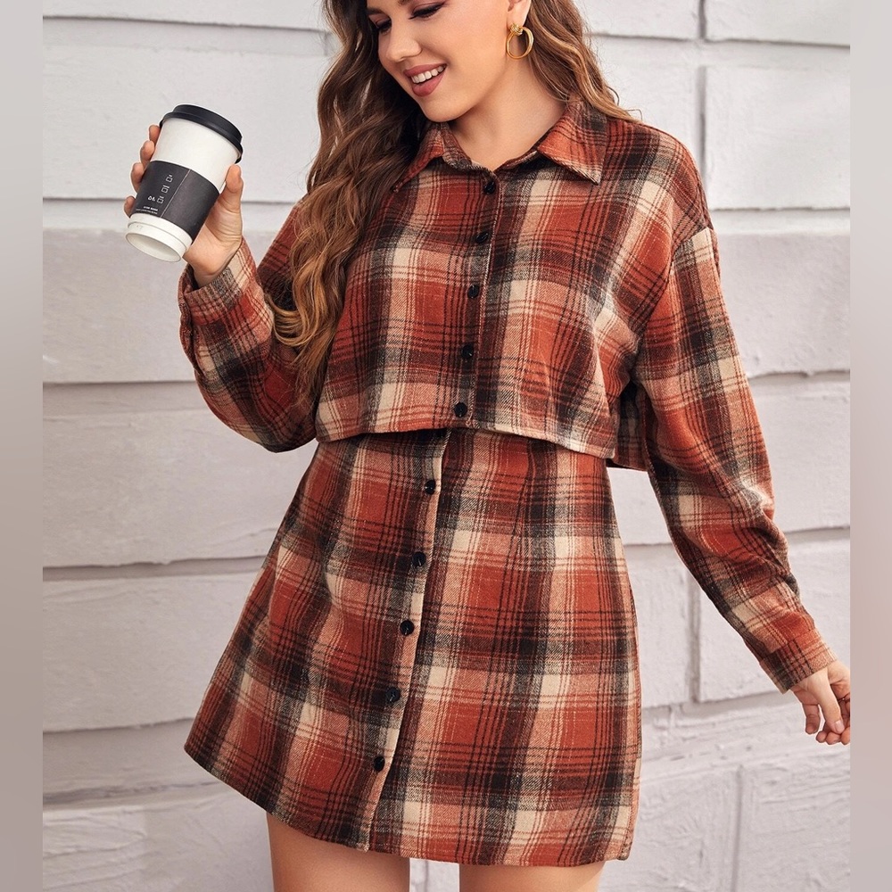 Shein NWOT Flannel Skirt Set